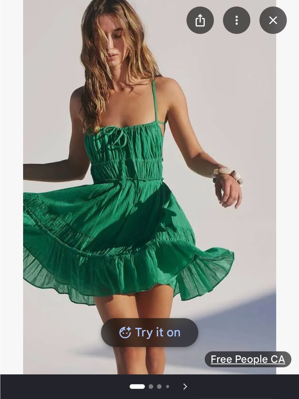 Free People Emerald Green Tiered Mini Dress